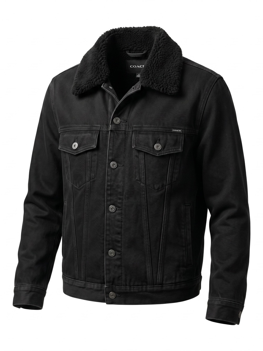 Coach Black Denim Jacket with Sherpa Collar